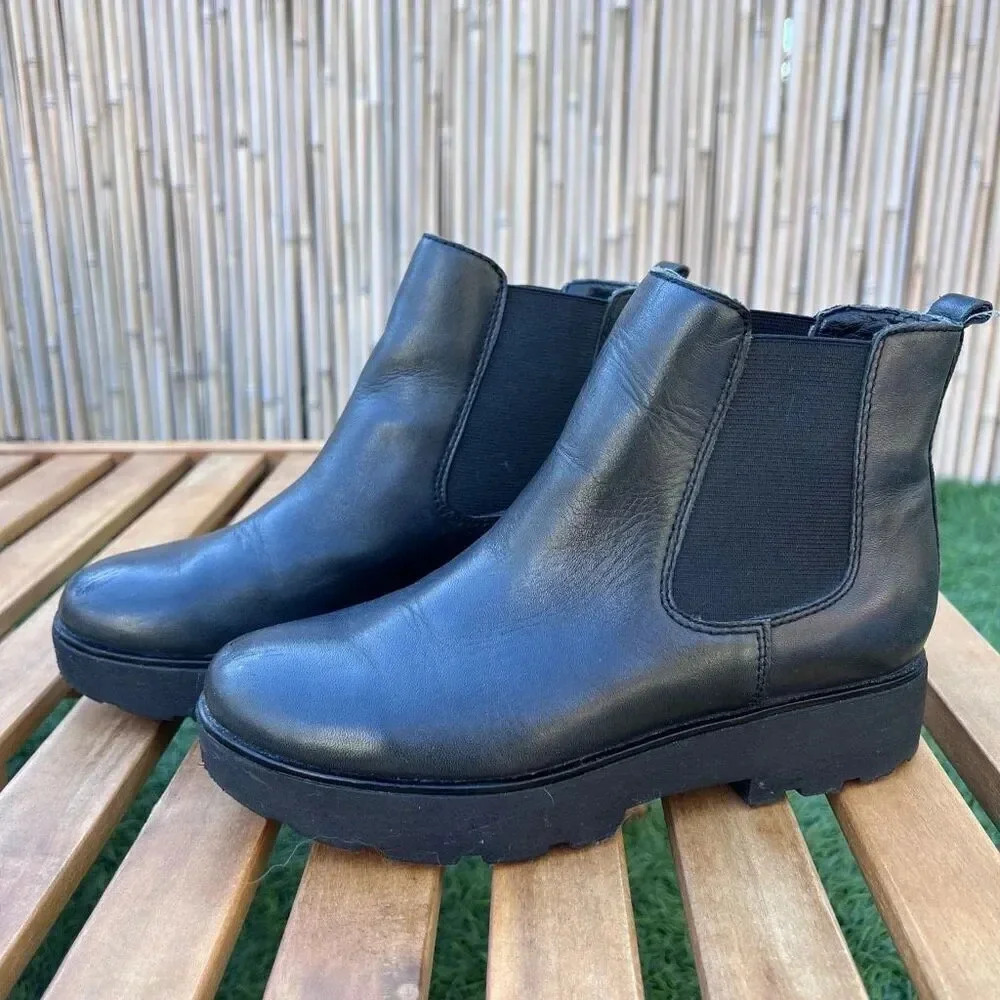 Steve Madden Women's Leather Pull On Lug Sole‎ Block Heel Ankle Booties Size 36 - Picture 4 of 8